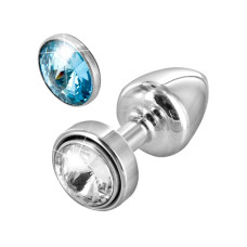 Анальна пробка зі змінними стразами Diogol Anni Magnet Кристал/Аквамарин 2,5 см Срібляста