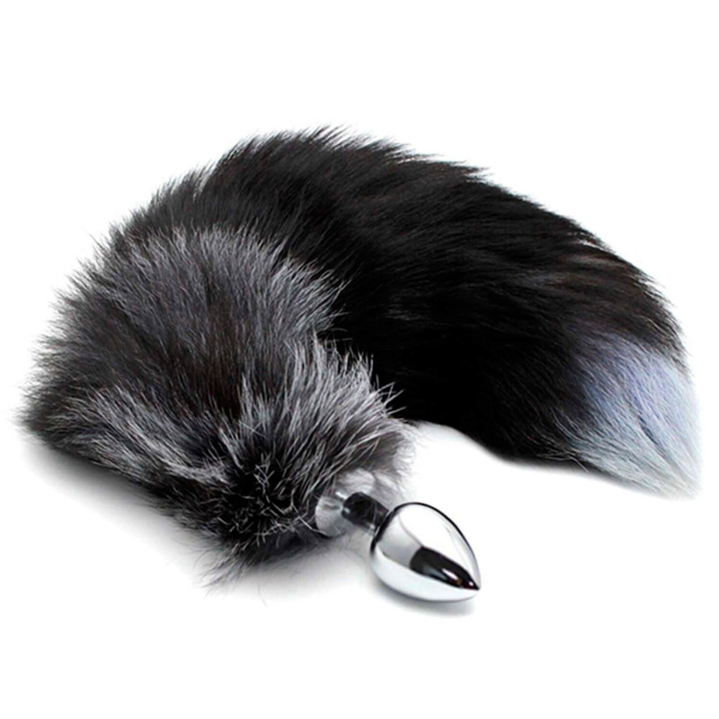 Металлическая анальная пробка Лисий хвост Alive Black And White Fox Tail M, диаметр 3,4 см Металлическая анальная пробка Лисий хвост Alive Black And White Fox Tail M, диаметр 3,4 см