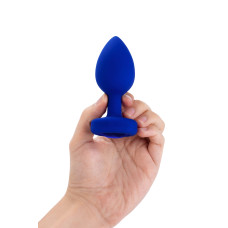 Анальная пробка с камнем и с вибрацией B-Vibe Vibrating Jewel Plug синяя L/XL