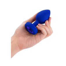 Анальная пробка с камнем и с вибрацией B-Vibe Vibrating Jewel Plug синяя L/XL