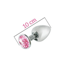Металлическая анальная пробка с розовым кристаллом MAI Attraction Toys №74 10/4 см