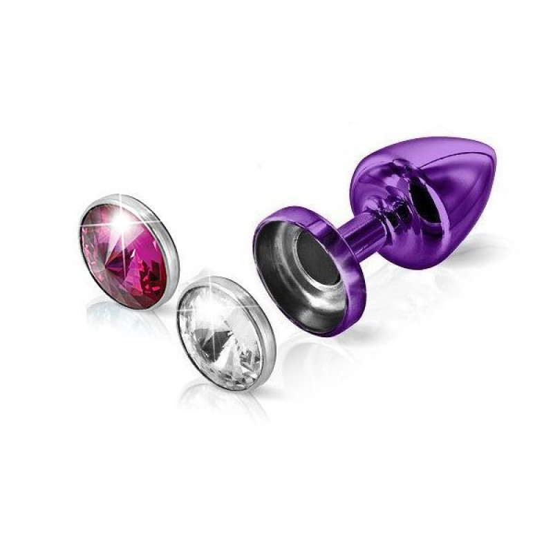 Анальна пробка зі змінними стразами Diogol Anni Magnet Кристал/Рубін 3 см Фіолетова Анальна пробка зі змінними стразами Diogol Anni Magnet Кристал/Рубін 3 см Фіолетова