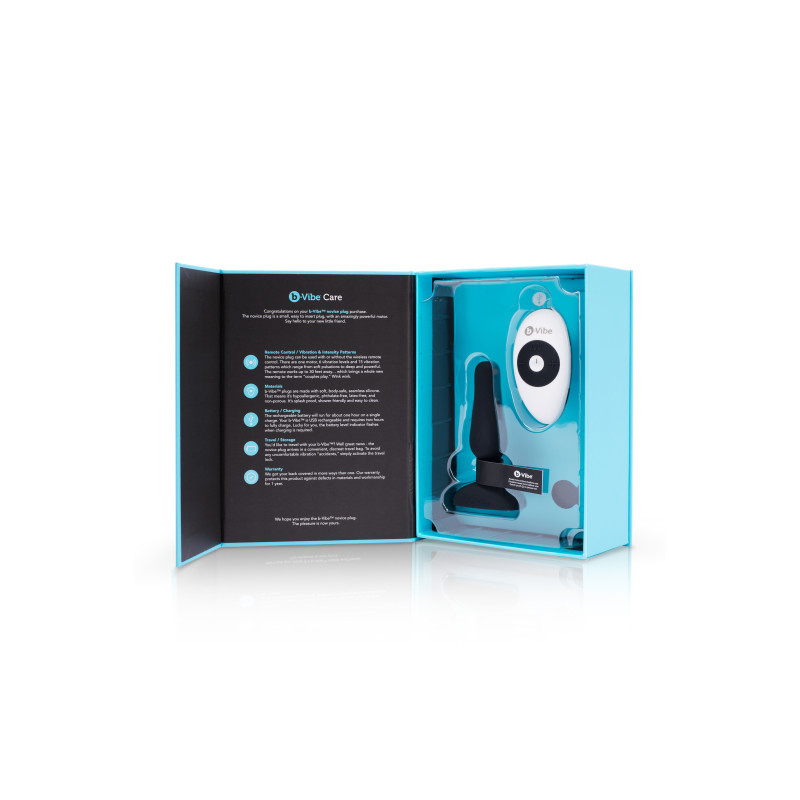 Анальна пробка з вібрацією та пультом B-Vibe Novice Plug, чорна Анальна пробка з вібрацією та пультом B-Vibe Novice Plug, чорна