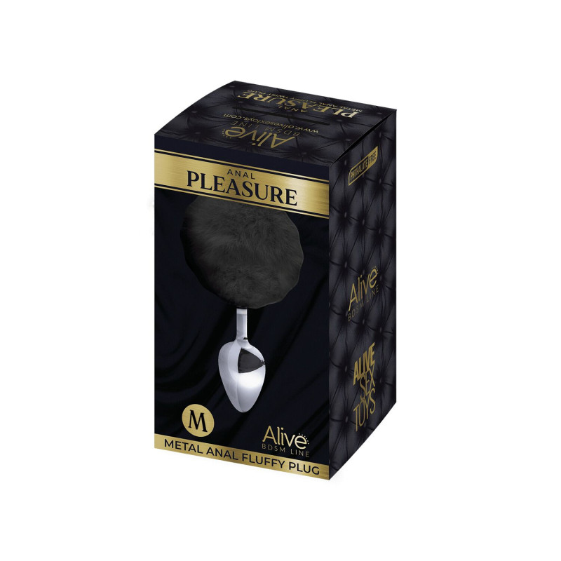 Металева анальна пробка Кролячий хвостик Alive Fluffy Plug M Black, діаметр 3,4 см Металева анальна пробка Кролячий хвостик Alive Fluffy Plug M Black, діаметр 3,4 см