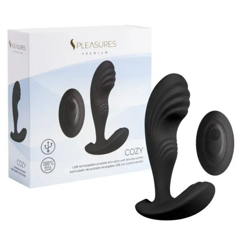 Вибромассажер простаты S Pleasures Premium Cozy, черный, с рельефной головкой, 10 режимов Вибромассажер простаты S Pleasures Premium Cozy, черный, с рельефной головкой, 10 режимов