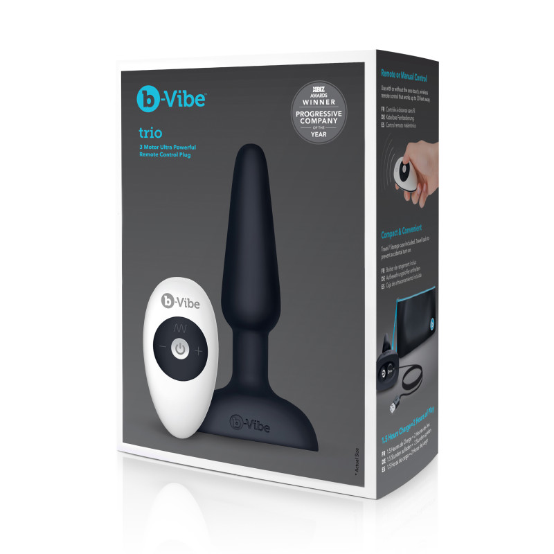 Анальная пробка с 3 моторами B-Vibe Trio Remote Control Butt, черная Анальная пробка с 3 моторами B-Vibe Trio Remote Control Butt, черная