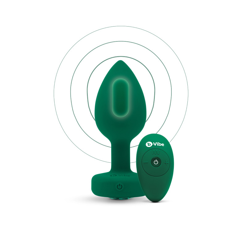 Анальна пробка з вібрацією та пультом B-Vibe Vibrating Jewel Plug, зелена, M/L Анальна пробка з вібрацією та пультом B-Vibe Vibrating Jewel Plug, зелена, M/L