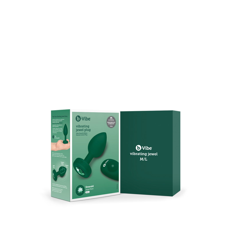 Анальна пробка з вібрацією та пультом B-Vibe Vibrating Jewel Plug, зелена, M/L Анальна пробка з вібрацією та пультом B-Vibe Vibrating Jewel Plug, зелена, M/L