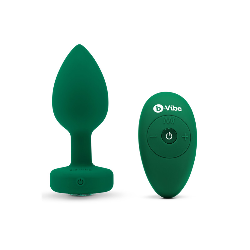 Анальна пробка з вібрацією та пультом B-Vibe Vibrating Jewel Plug, зелена, M/L Анальна пробка з вібрацією та пультом B-Vibe Vibrating Jewel Plug, зелена, M/L