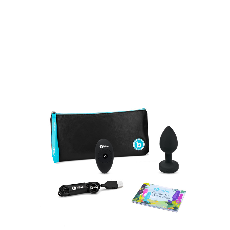 Анальная пробка с вибрацией и пультом B-Vibe Vibrating Jewel Plug, черная, M/L