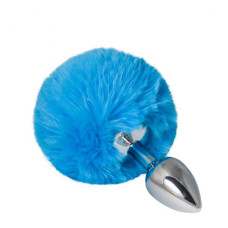 Металева анальна пробка з помпоном sLash S Синя 280733