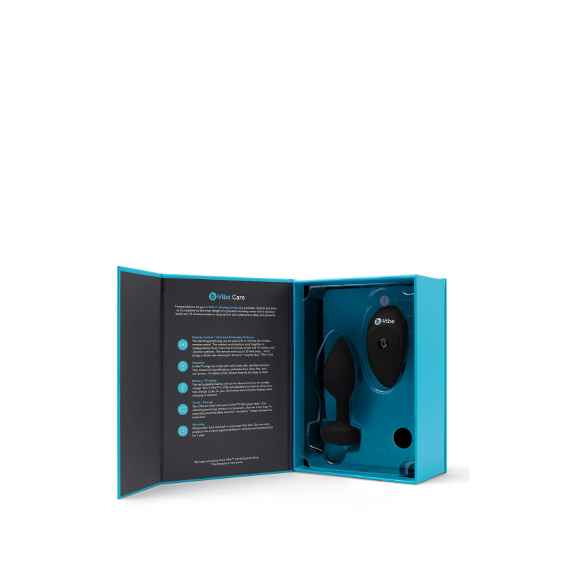 Анальная пробка с вибрацией и пультом B-Vibe Vibrating Jewel Plug, черная, M/L