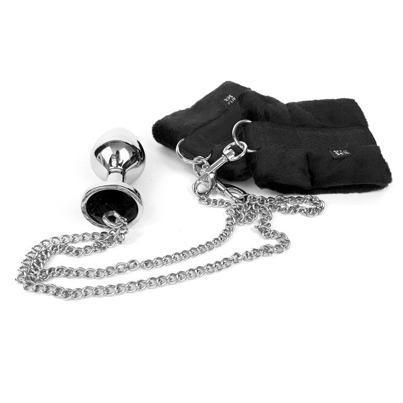 Наручники с металлической анальной пробкой Art of Sex Handcuffs with Metal Anal Plug size M Black Наручники с металлической анальной пробкой Art of Sex Handcuffs with Metal Anal Plug size M Black