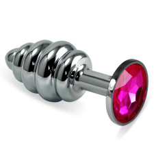 Анальная пробка LoveToy Heavy Metal Anal Plug Silver Rosebud Spiral Fuchsia
