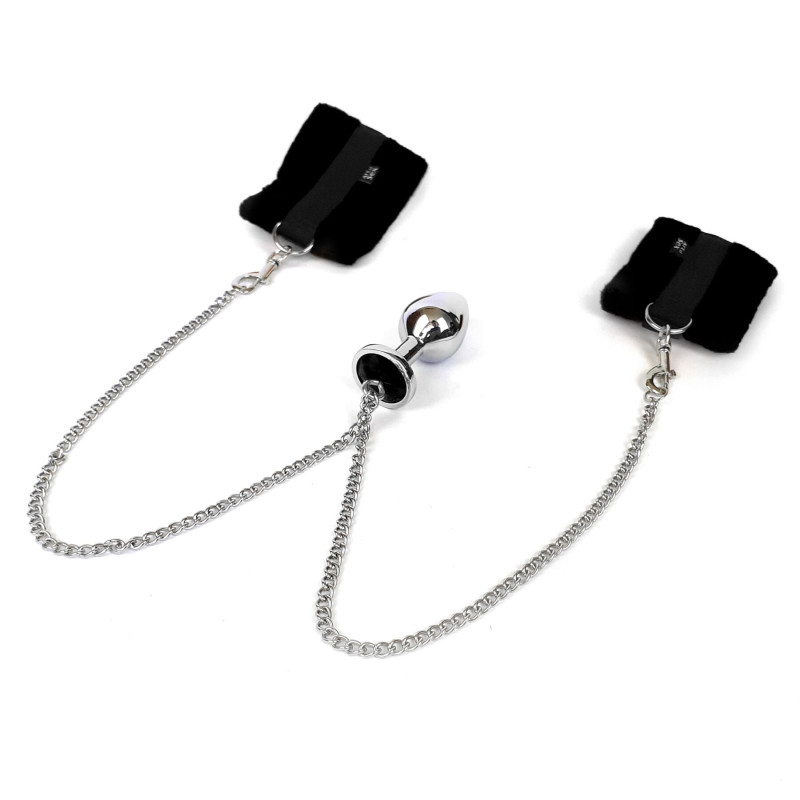 Наручники с металлической анальной пробкой Art of Sex Handcuffs with Metal Anal Plug size M Black Наручники с металлической анальной пробкой Art of Sex Handcuffs with Metal Anal Plug size M Black