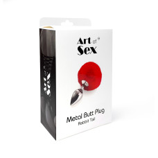 Металлическая анальная пробка М Art of Sex - Metal Butt plug Rabbit Tail, Красный