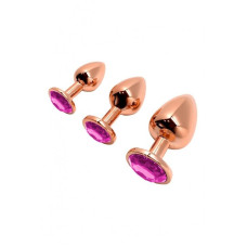 Металлическая анальная пробка Wooomy Tralalo Rose Gold Metal Plug Magenta M, диаметр 3,4 см, длина 8