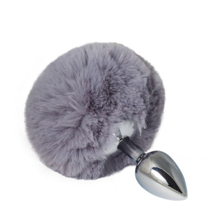 Металлическая анальная пробка с помпоном sLash S Серая Металлическая анальная пробка с помпоном sLash S Серая