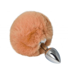 Металлическая анальная пробка с помпоном sLash S Коричневая