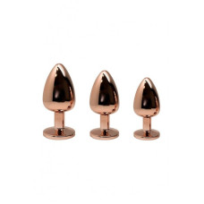 Металлическая анальная пробка Wooomy Tralalo Rose Gold Metal Plug Magenta M, диаметр 3,4 см, длина 8