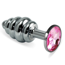 Анальная пробка LoveToy Heavy Metal Anal Plug Silver Rosebud Spiral Pink