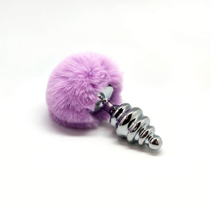 Металева анальна пробка Кролячий хвостик Alive Fluffy Twist Plug L Purple, діаметр 3,8 см Металева анальна пробка Кролячий хвостик Alive Fluffy Twist Plug L Purple, діаметр 3,8 см