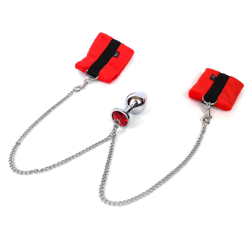 Наручники с металлической анальной пробкой Art of Sex Handcuffs with Metal Anal Plug size M Red Наручники с металлической анальной пробкой Art of Sex Handcuffs with Metal Anal Plug size M Red