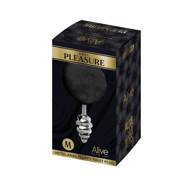 Металева анальна пробка Кролячий хвостик Alive Fluffy Twist Plug M Black, діаметр 3,4 см Металева анальна пробка Кролячий хвостик Alive Fluffy Twist Plug M Black, діаметр 3,4 см