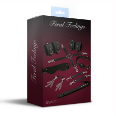 Набор Feral Feelings BDSM Kit 7 Black, наручники, поножи, коннектор, маска, паддл, кляп, зажимы