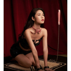 Ошейник с бантиком и поводком Lockink Sevanda, кожа и металл, розовый