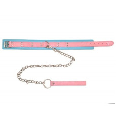 Нашийник з повідцем DS Fetish, шкірозамінник, рожева ручка