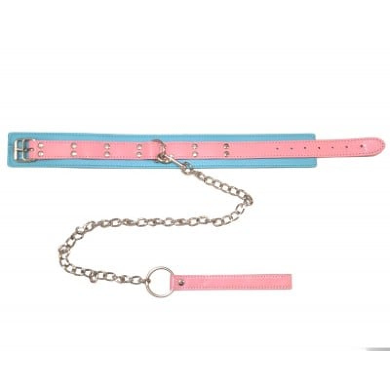 Ошейник с поводком DS Fetish, кожзам, розовая ручка Ошейник с поводком DS Fetish, кожзам, розовая ручка