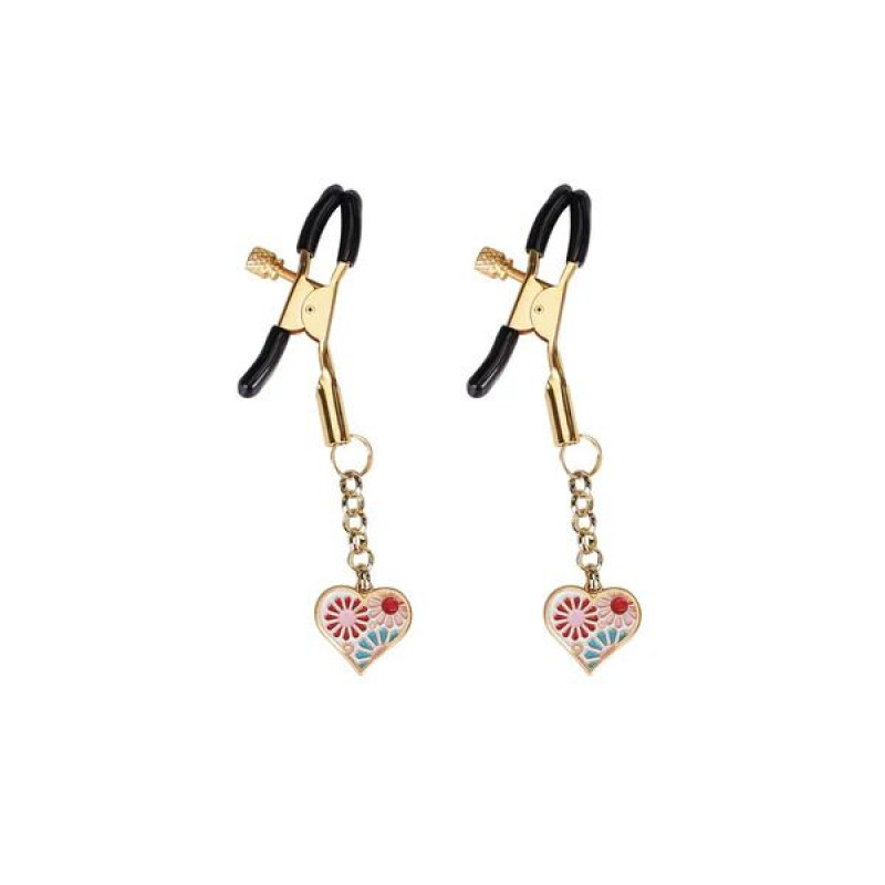 Зажимы для сосков Liebe Seele Nipple Clamps Gold Heart-shaped Flowers on White Зажимы для сосков Liebe Seele Nipple Clamps Gold Heart-shaped Flowers on White