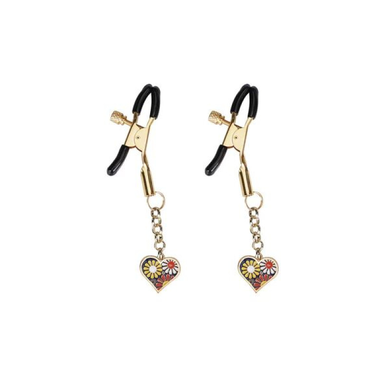 Зажимы для сосков Liebe Seele Nipple Clamps Gold Heart-shaped Flowers on Blue Зажимы для сосков Liebe Seele Nipple Clamps Gold Heart-shaped Flowers on Blue