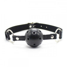 Кляп DS Fetish, чорний ремінець із пластиковою чорною кулькою
