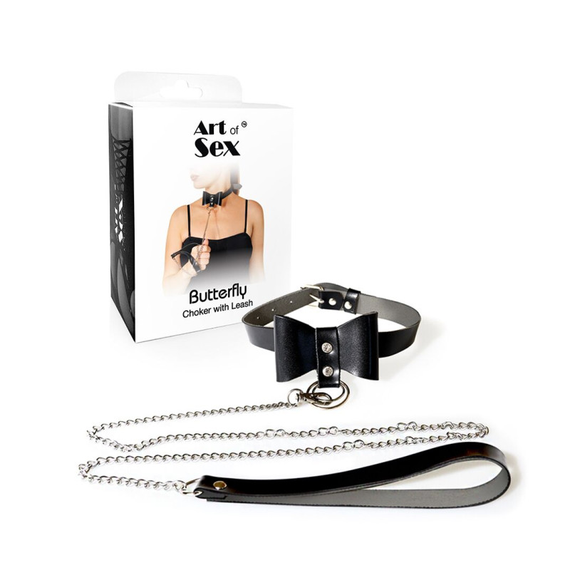 Чокер з повідцем Art of Sex - Butterfly чорний, екошкіра Чокер з повідцем Art of Sex - Butterfly чорний, екошкіра