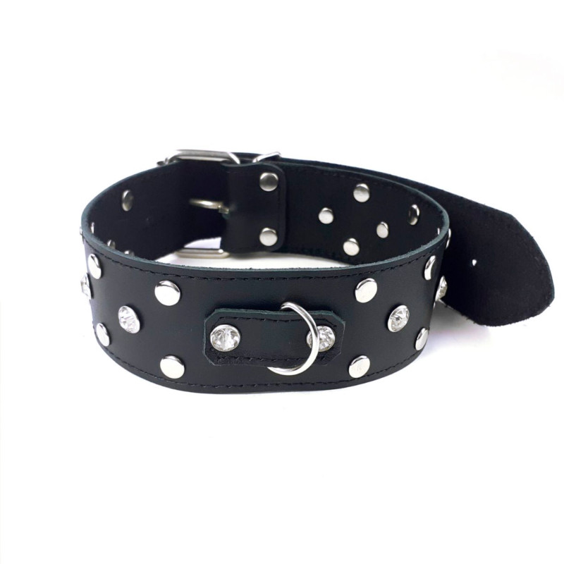 Ошейник из натуральной кожи с заклепками и стразами Art of Sex - Jenna Collar, Черный Ошейник из натуральной кожи с заклепками и стразами Art of Sex - Jenna Collar, Черный