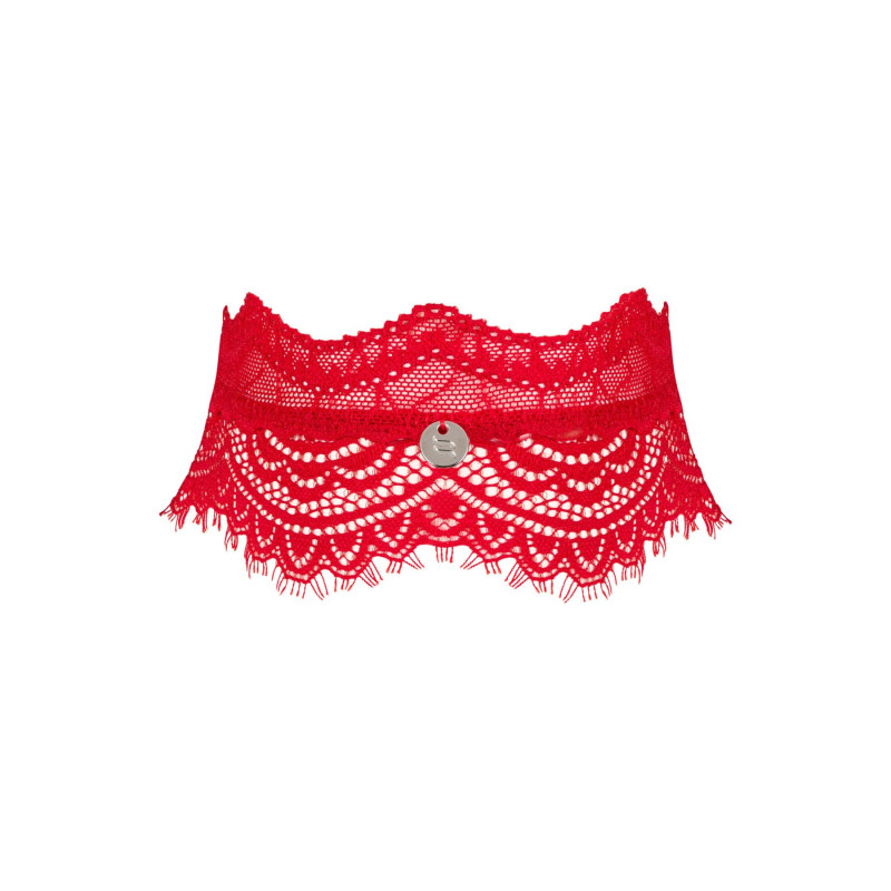 Широкий кружевной чокер Obsessive Bergamore choker, red Широкий кружевной чокер Obsessive Bergamore choker, red
