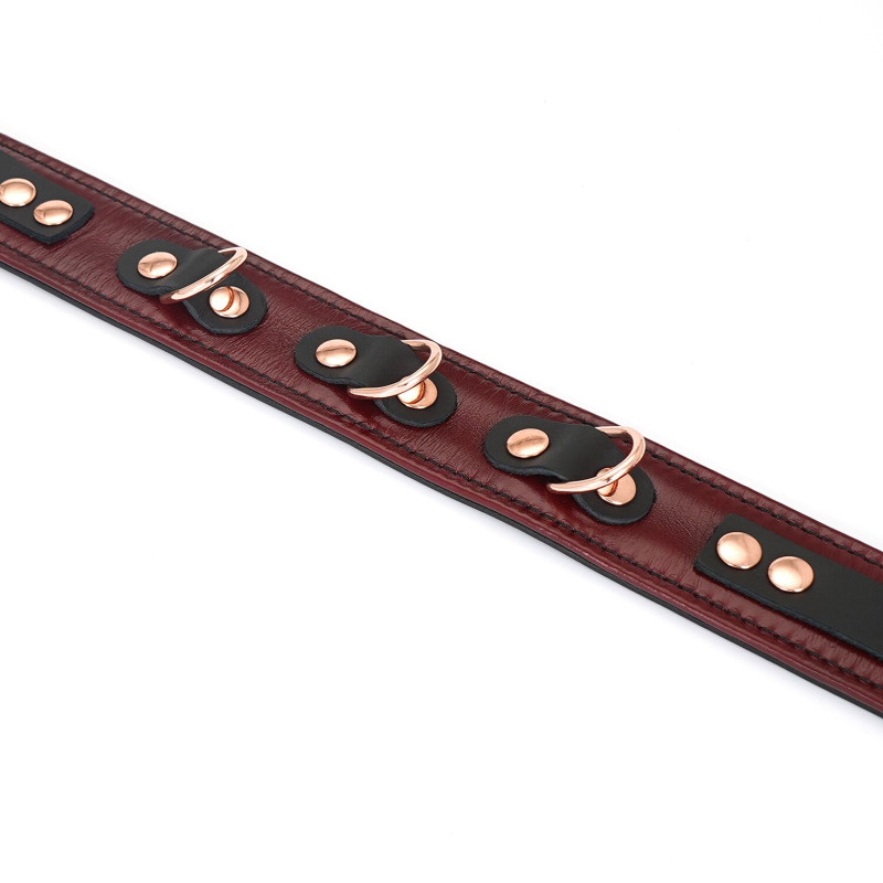 Кожаный ошейник с поводком Liebe Seele Wine Red Collar and Leash, 3 кольца для крепления Кожаный ошейник с поводком Liebe Seele Wine Red Collar and Leash, 3 кольца для крепления