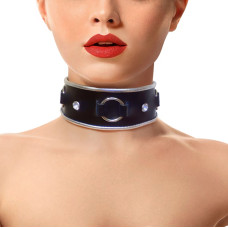 Ошейник из натуральной кожи со стразами и кольцом Art of Sex Collar Ring