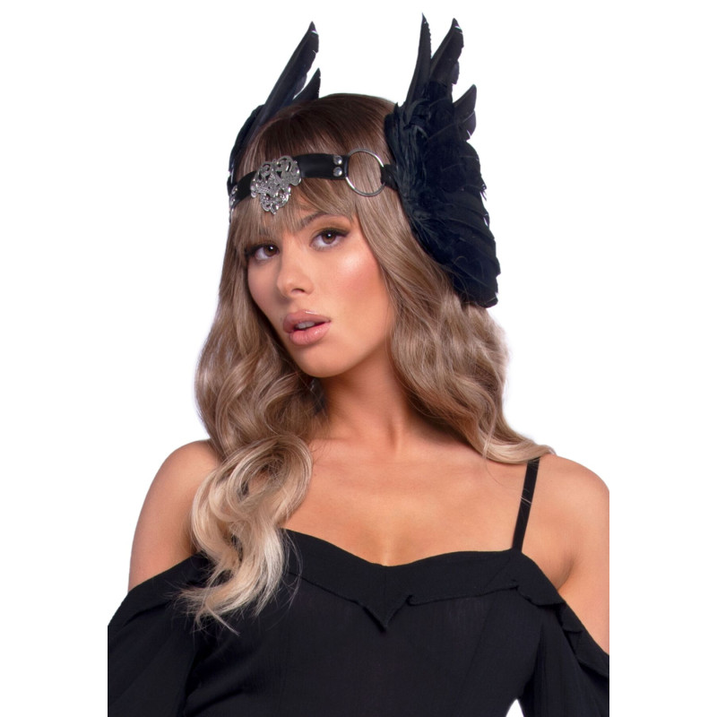 Повязка на голову с крыльями Leg Avenue Feather headband Black, перья и натуральная кожа Повязка на голову с крыльями Leg Avenue Feather headband Black, перья и натуральная кожа