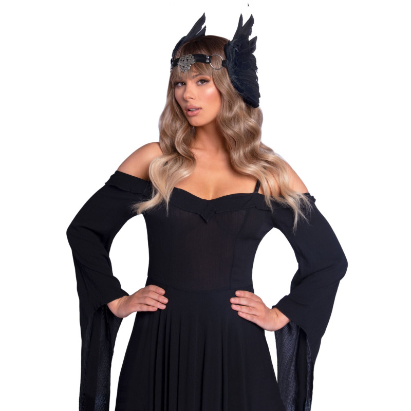 Повязка на голову с крыльями Leg Avenue Feather headband Black, перья и натуральная кожа Повязка на голову с крыльями Leg Avenue Feather headband Black, перья и натуральная кожа