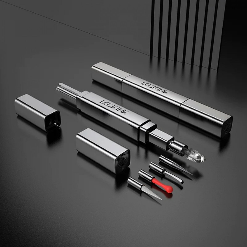 Тиклер-ручка с 5 насадками Lockink, металлическая, серая Тиклер-ручка с 5 насадками Lockink, металлическая, серая