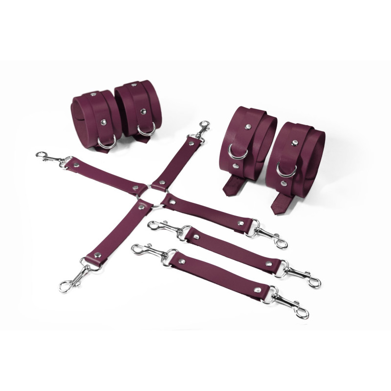 Набор для БДСМ 3 в 1 Feral Feelings BDSM Kit 3 Burgundy, burgundy, наручники, поножи, крестовина Набор для БДСМ 3 в 1 Feral Feelings BDSM Kit 3 Burgundy, burgundy, наручники, поножи, крестовина