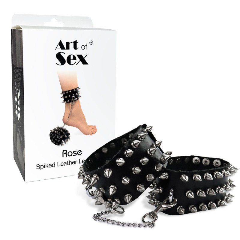 Поножи с шипами из натуральной кожи Art of Sex - Rose, цвет черный Поножи с шипами из натуральной кожи Art of Sex - Rose, цвет черный