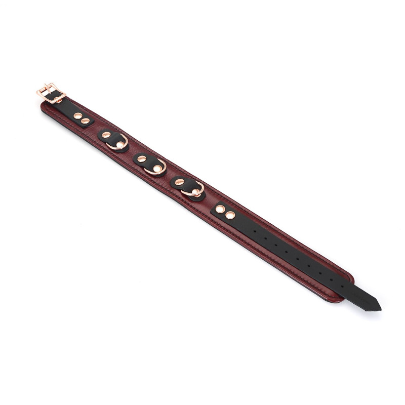 Кожаный ошейник с поводком Liebe Seele Wine Red Collar and Leash, 3 кольца для крепления Кожаный ошейник с поводком Liebe Seele Wine Red Collar and Leash, 3 кольца для крепления