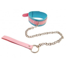 Нашийник з повідцем DS Fetish, шкірозамінник, рожева ручка