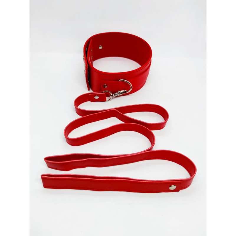 Ошейник с поводком DS Fetish Collar with leash metal Красный Ошейник с поводком DS Fetish Collar with leash metal Красный