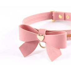Ошейник с бантиком и поводком Lockink Sevanda, кожа и металл, розовый