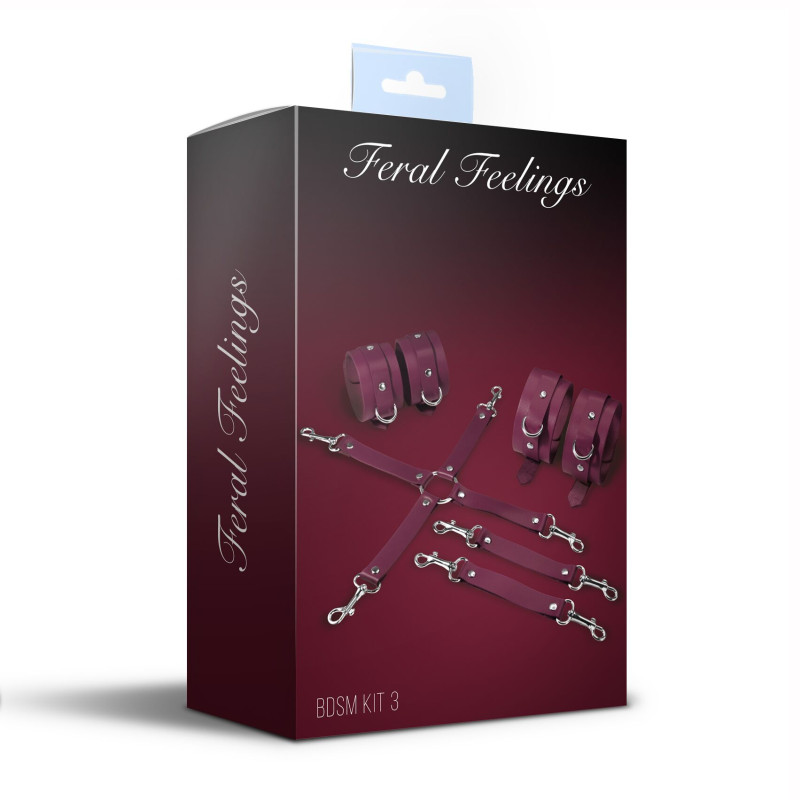 Набор для БДСМ 3 в 1 Feral Feelings BDSM Kit 3 Burgundy, burgundy, наручники, поножи, крестовина Набор для БДСМ 3 в 1 Feral Feelings BDSM Kit 3 Burgundy, burgundy, наручники, поножи, крестовина